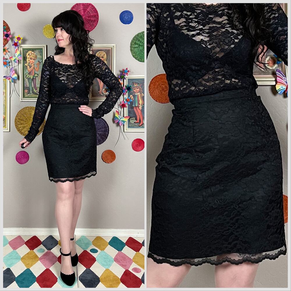 Vintage 1980s Black Lace High Waist Mini Skirt